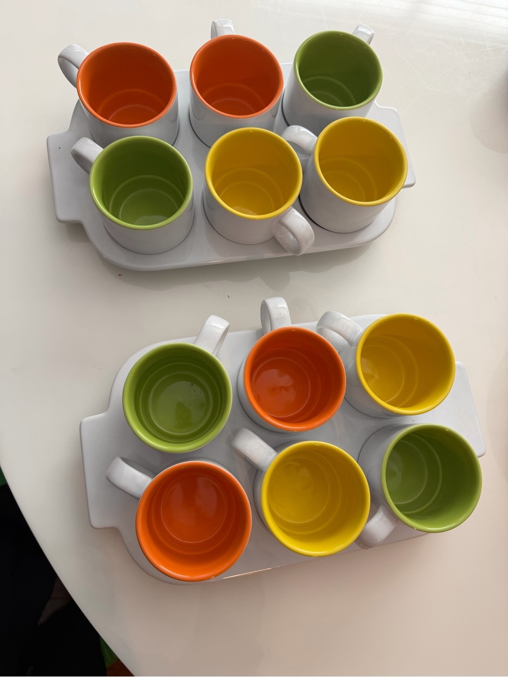 CRATE AND BARELL White Ceramic Set with Orange, Yellow, Green Interiors